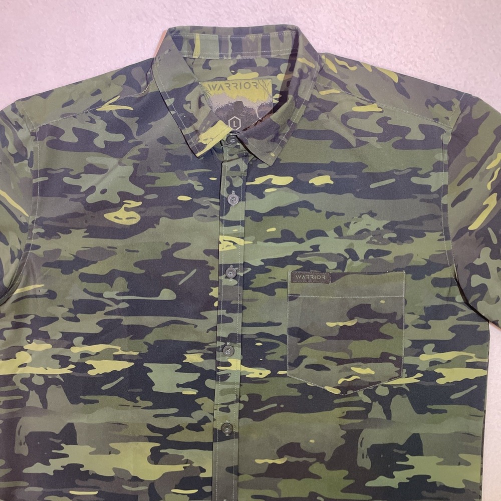 Warrior Camo Button Up Shirt Mens Size‎ Large Short Sleeve Camouflage Collared